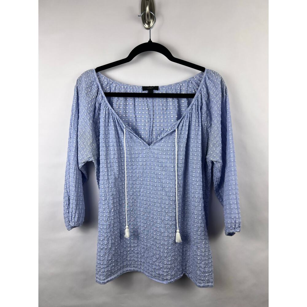 J.Crew Kaftan Blouse, Light Blue, Cotton Dobby, Peasant Boho Tunic Top S - Picture 2 of 9